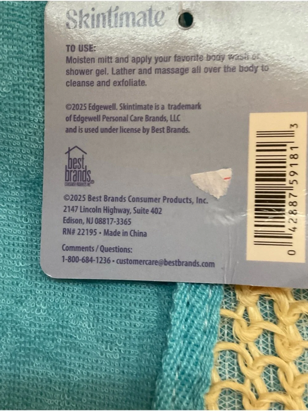 Exfoliating Bath Mitt - Light Blue and Cream